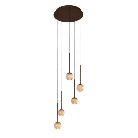 Lampadario con 5 pendenti a cascata per sala da pranzo caffe ambra led 41w cct 2200k 2700k 3300k