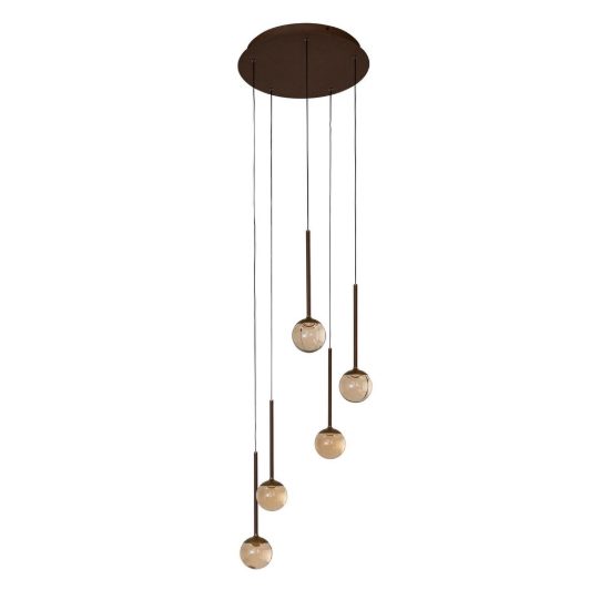 Lampadario con 5 pendenti a cascata per sala da pranzo caffe ambra led 41w cct 2200k 2700k 3300k