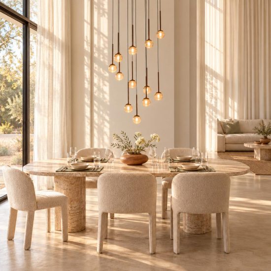 Lampadario con 12 pendenti a cascata per soggiorno caffe ambra led 84w cct 2200k 2700k 3300k