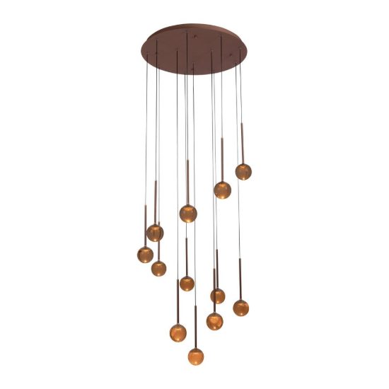 Lampadario con 12 pendenti a cascata per soggiorno caffe ambra led 84w cct 2200k 2700k 3300k