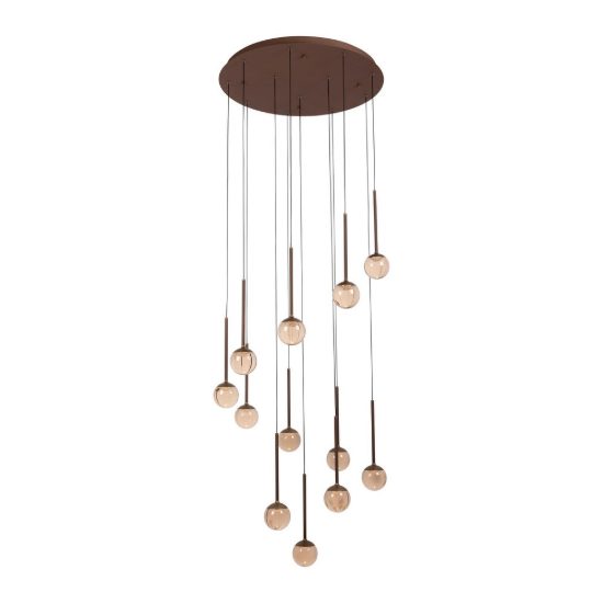 Lampadario con 12 pendenti a cascata per soggiorno caffe ambra led 84w cct 2200k 2700k 3300k