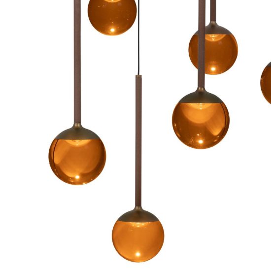 Lampadario con 12 pendenti a cascata per soggiorno caffe ambra led 84w cct 2200k 2700k 3300k