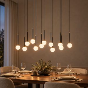 Lampadario con 12 pendenti ovale per sala da pranzo nero opalino led 84w cct 2200k 2700k 3300k