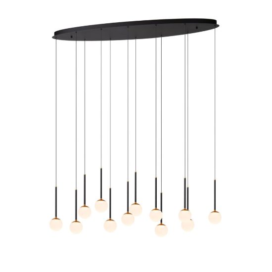 Lampadario con 12 pendenti ovale per sala da pranzo nero opalino led 84w cct 2200k 2700k 3300k
