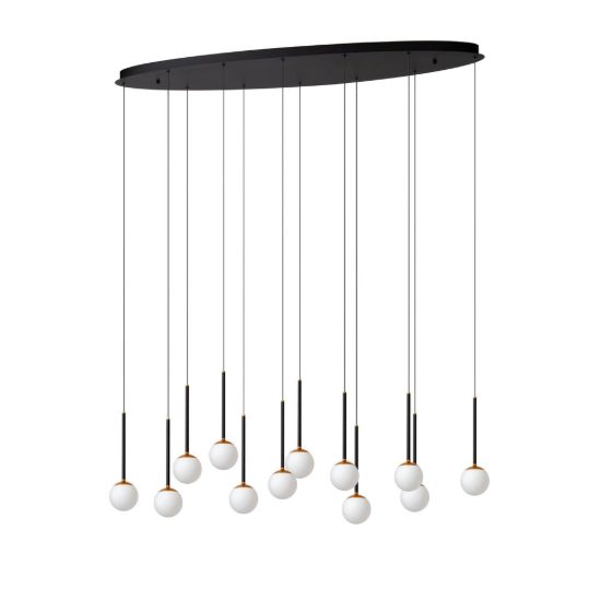 Lampadario con 12 pendenti ovale per sala da pranzo nero opalino led 84w cct 2200k 2700k 3300k