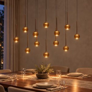 Lampadario con 12 pendenti ovale per sala da pranzo caffe ambra led 84w cct 2200k 2700k 3300k