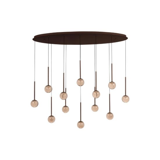 Lampadario con 12 pendenti ovale per sala da pranzo caffe ambra led 84w cct 2200k 2700k 3300k