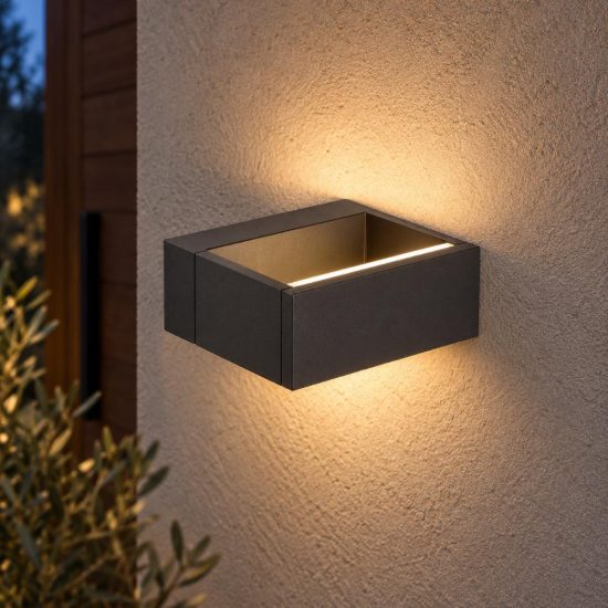 Applique da esterno rettangolare moderna antracite led 10w 3000k ip54