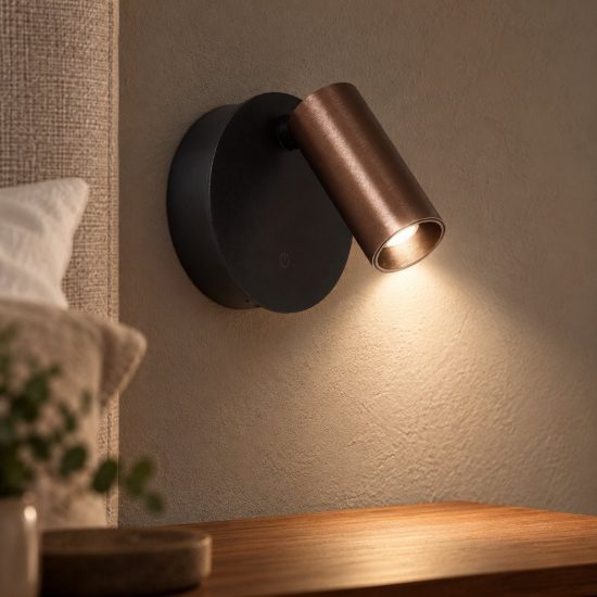 Faretto da comodino caffe nero led 2w cct 2700k 3300k 4000k ricaricabile