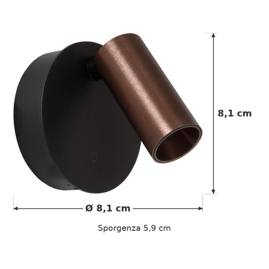 Faretto da comodino caffe nero led 2w cct 2700k 3300k 4000k ricaricabile