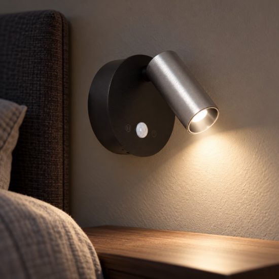 Faretto da comodino grigio ferro nero led 2w cct 2700k 4000k con sensore di movimento ricaricabile
