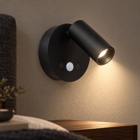 Faretto da comodino nero led 2w cct 2700k 4000k con sensore di movimento ricaricabile