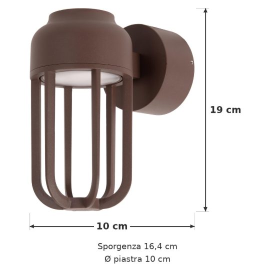 Applique da esterno a lanterna moderna marrone ruggine led 8w 2700k ip54