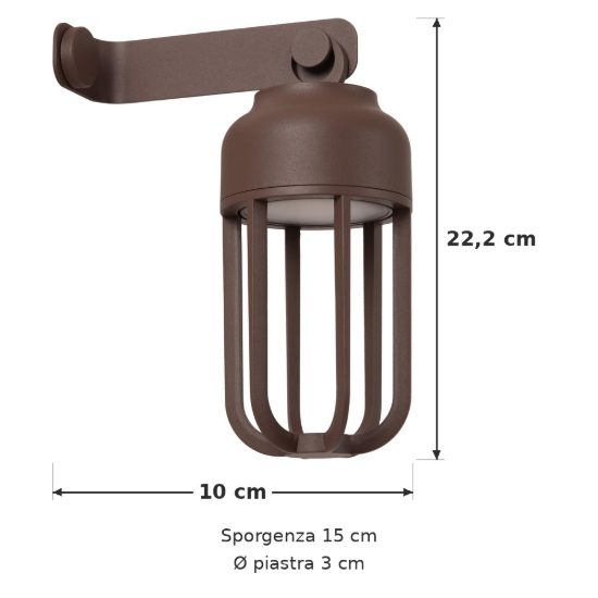 Applique da esterno a lanterna ricaricabile marrone ruggine led 5w cct 2700k 3000k 4000k touch ip54