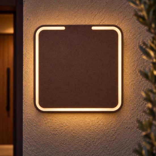 Applique da esterno quadrata moderna marrone ruggine led 7w 2700k ip54