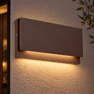 Applique da esterno rettangolare moderna marrone ruggine led 10w 2700k ip54