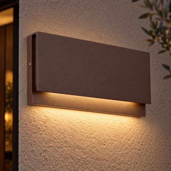 Applique da esterno rettangolare moderna marrone ruggine led 10w 2700k ip54