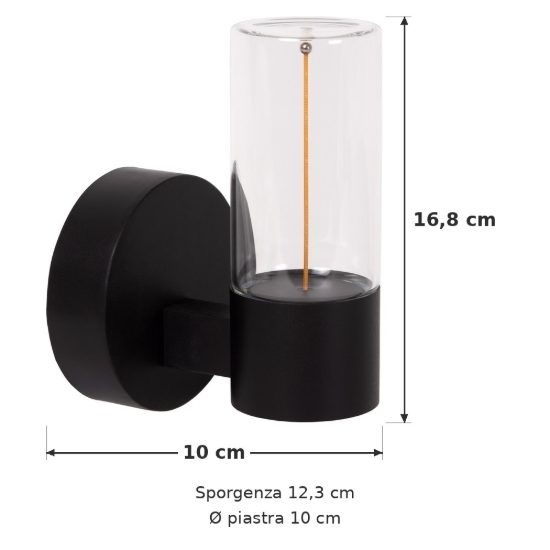 Applique da esterno a cilindro moderna nero led 6,5w 2700k ip54