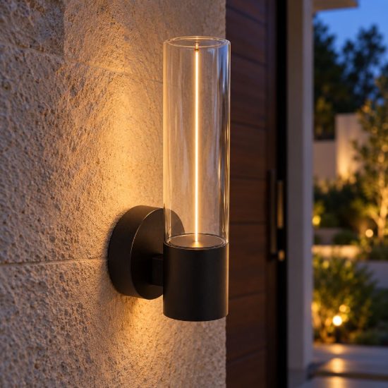 Applique da esterno a cilindro moderna nero led 8w 2700k ip54