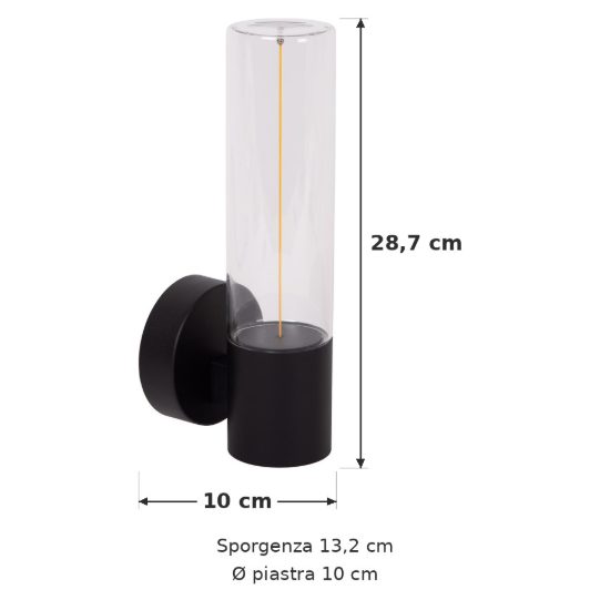 Applique da esterno a cilindro moderna nero led 8w 2700k ip54
