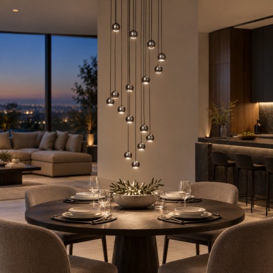 Lampadario con 16 pendenti a cascata grigio ferro led 91,2w cct 2700k 4000k con telecomando