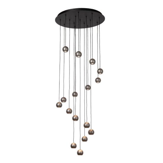 Lampadario con 16 pendenti a cascata grigio ferro led 91,2w cct 2700k 4000k con telecomando