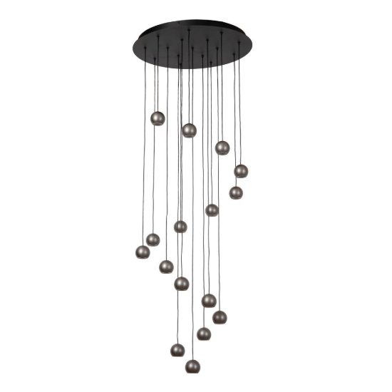 Lampadario con 16 pendenti a cascata grigio ferro led 91,2w cct 2700k 4000k con telecomando