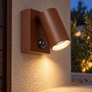 Applique da esterno a cilindro marrone ruggine led 10w cct 2200k 2700k 3000k ip54 con sensore