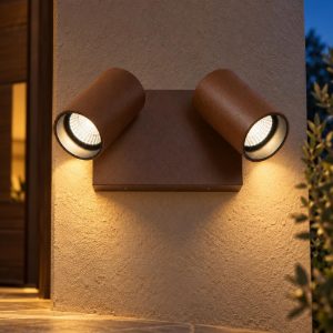 Applique da esterno con 2 faretti marrone ruggine led 19w cct 2200k 2700k 3000k ip54