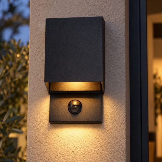 Applique da esterno quadrata nero led 7w cct 2700k 3300k 4000k ip65 con sensore