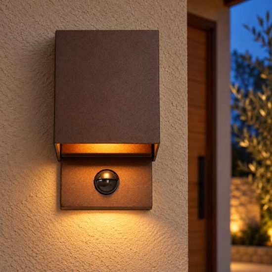 Applique da esterno quadrata marrone ruggine led 7w cct 2700k 3300k 4000k ip65 con sensore