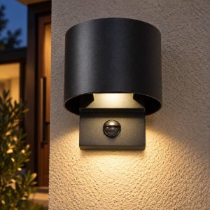 Applique da esterno curva nero led 7w cct 2700k 3300k 4000k ip65 con sensore