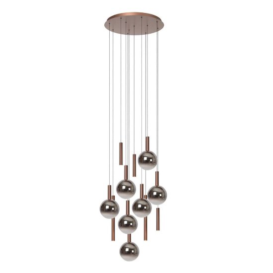 Lampadario con 12 pendenti a cascata per sala da pranzo rame fume led 54w cct 2200k 2700k 3300k
