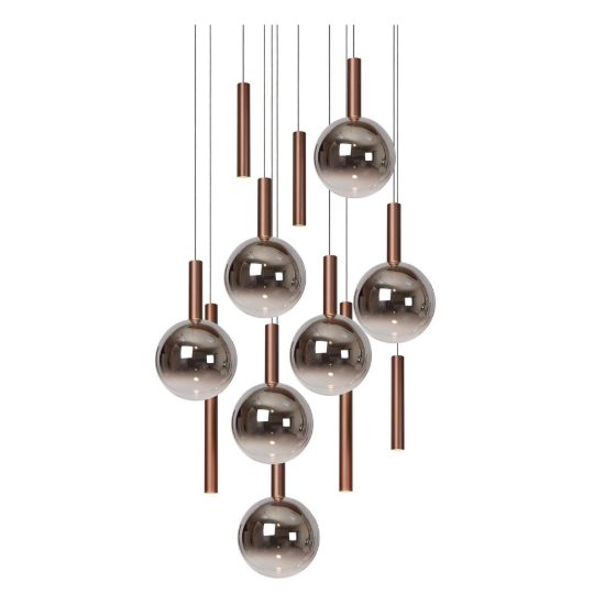 Lampadario con 12 pendenti a cascata per sala da pranzo rame fume led 54w cct 2200k 2700k 3300k