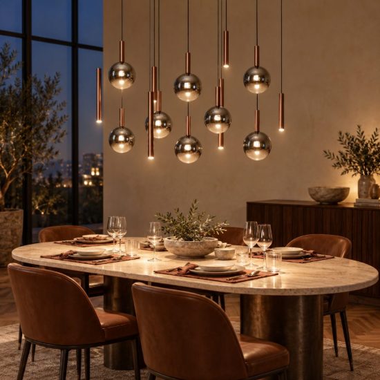 Lampadario con 14 pendenti ovale per sala da pranzo rame fume led 61,6w cct 2200k 2700k 3300k