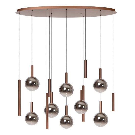Lampadario con 14 pendenti ovale per sala da pranzo rame fume led 61,6w cct 2200k 2700k 3300k