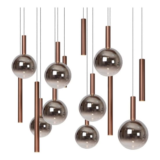 Lampadario con 14 pendenti ovale per sala da pranzo rame fume led 61,6w cct 2200k 2700k 3300k
