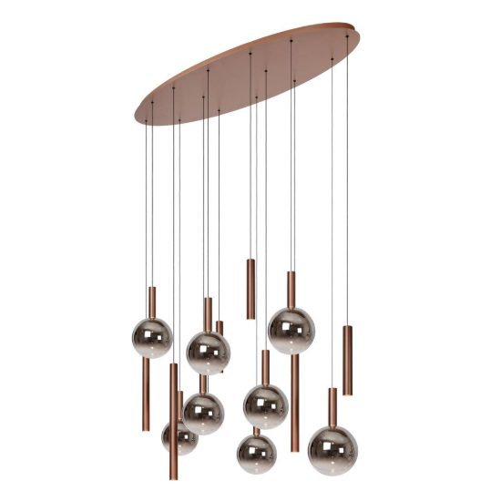 Lampadario con 14 pendenti ovale per sala da pranzo rame fume led 61,6w cct 2200k 2700k 3300k
