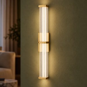 Applique da parete led 7w 2700k dimmerabile per soggiorno contemporanea trasparente e oro spazzolato