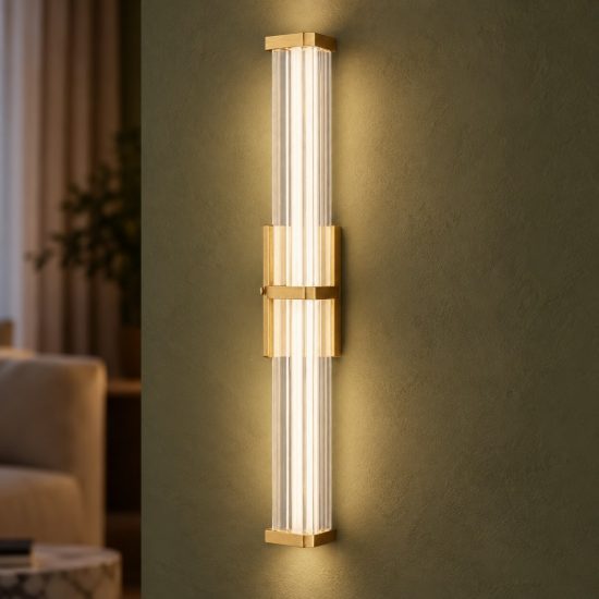 Applique da parete led 7w 2700k dimmerabile per soggiorno contemporanea trasparente e oro spazzolato