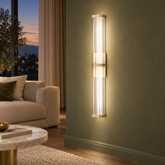 Applique da parete led 7w 2700k dimmerabile per soggiorno contemporanea trasparente e oro spazzolato