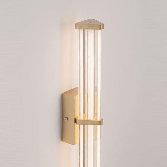 Applique da parete led 7w 2700k dimmerabile per soggiorno contemporanea trasparente e oro spazzolato