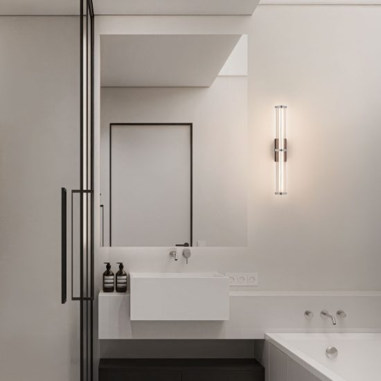 Applique da parete led 7w 2700k dimmerabile per soggiorno moderna trasparente e nichel satinato