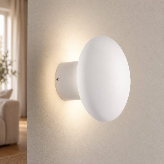 Applique in gesso da parete led 10w 3000k moderna rotonda bianca per soggiorno