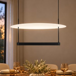 Lampadario a sospensione led 55w 2700k dimmerabile per soggiorno moderno nero sabbiato e bianco