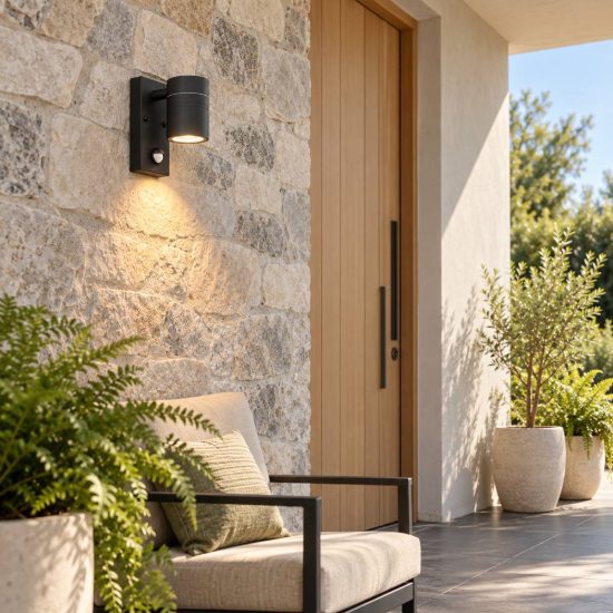 Applique da esterno nero led 5w 2700k ip44 con sensore di movimento crepuscolare