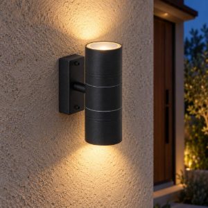 Applique da esterno biemissione a cilindro moderna nero led 10w 2700k ip44
