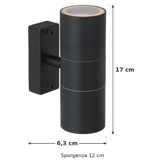 Applique da esterno biemissione a cilindro moderna nero led 10w 2700k ip44