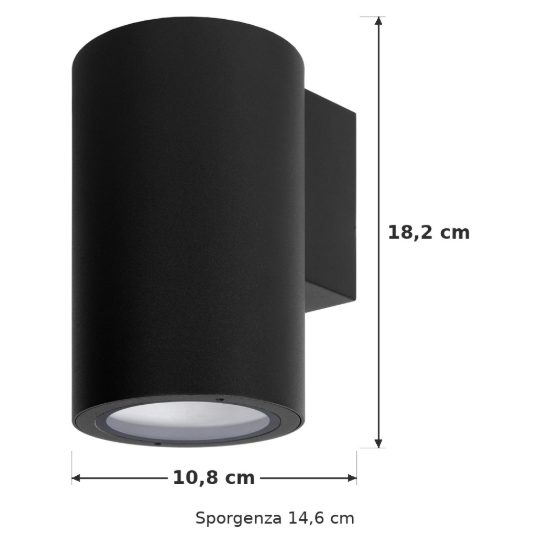 Applique da esterno a cilindro moderna nero ip54