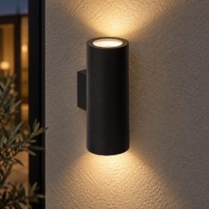 Applique da esterno biemissione a cilindro moderna nero ip54